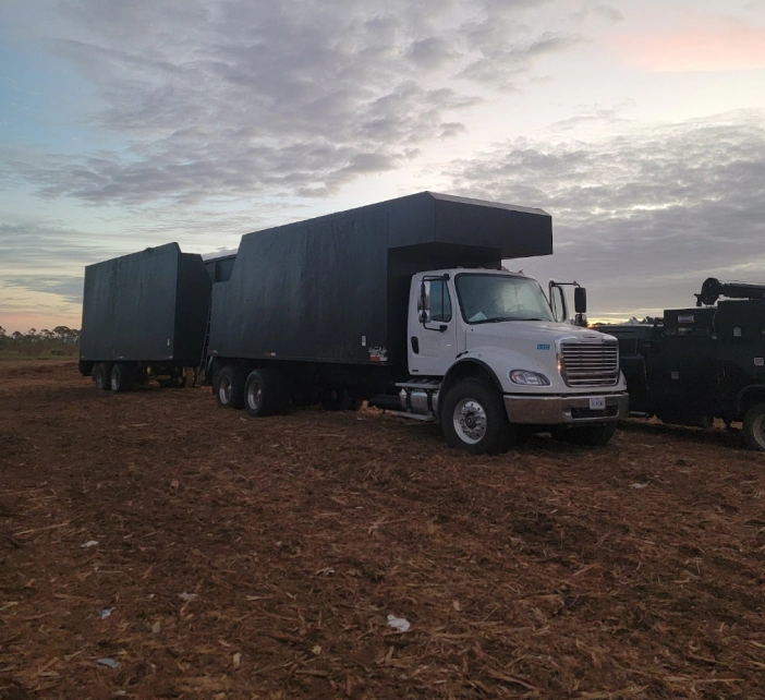 trucks on a field